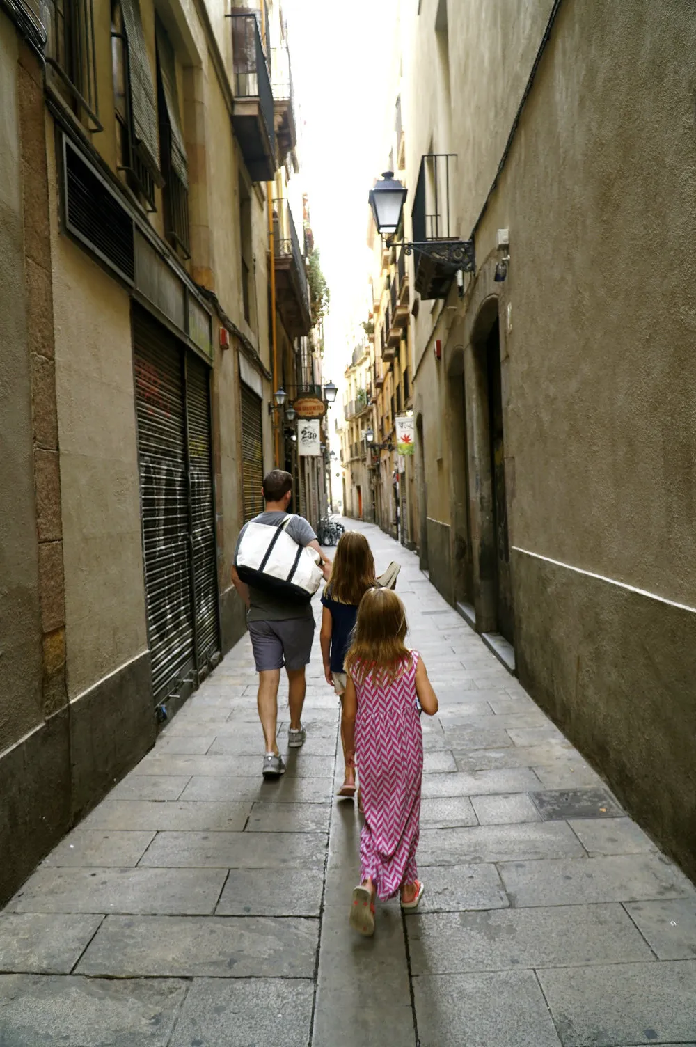 Walking the narrow streets of the Gothic Quarter in Barcelona.
