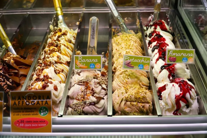 Eating gelato in the Gothic Quarter in Barcelona.