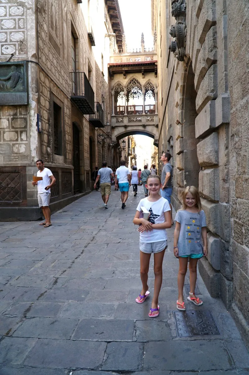 Girls in the Gothic Quarter in Barcelona.