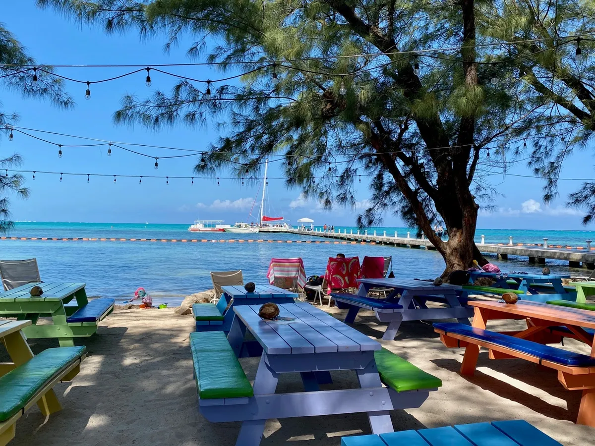 Eating lunch at Rum Point Grand Cayman