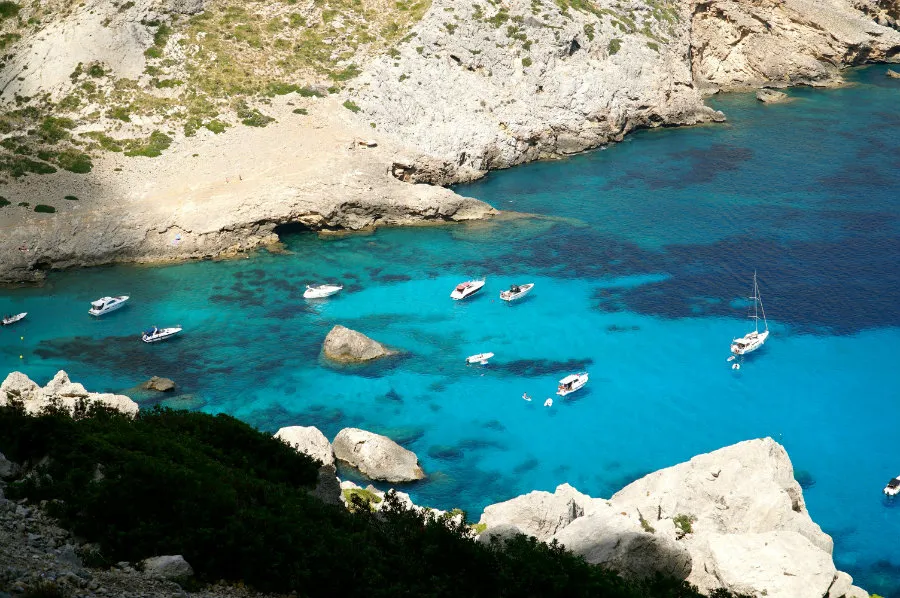 Aqua blue water in the cove of Cala Figuera on Mallorca