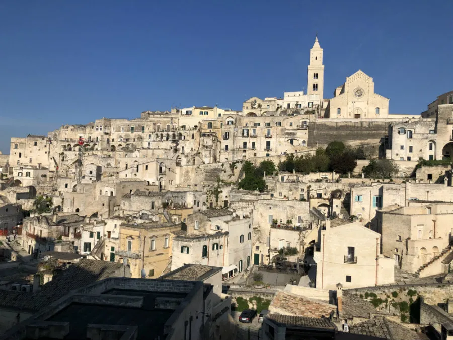 View of the Sassi from the Hotel Sassi in Matera Italy