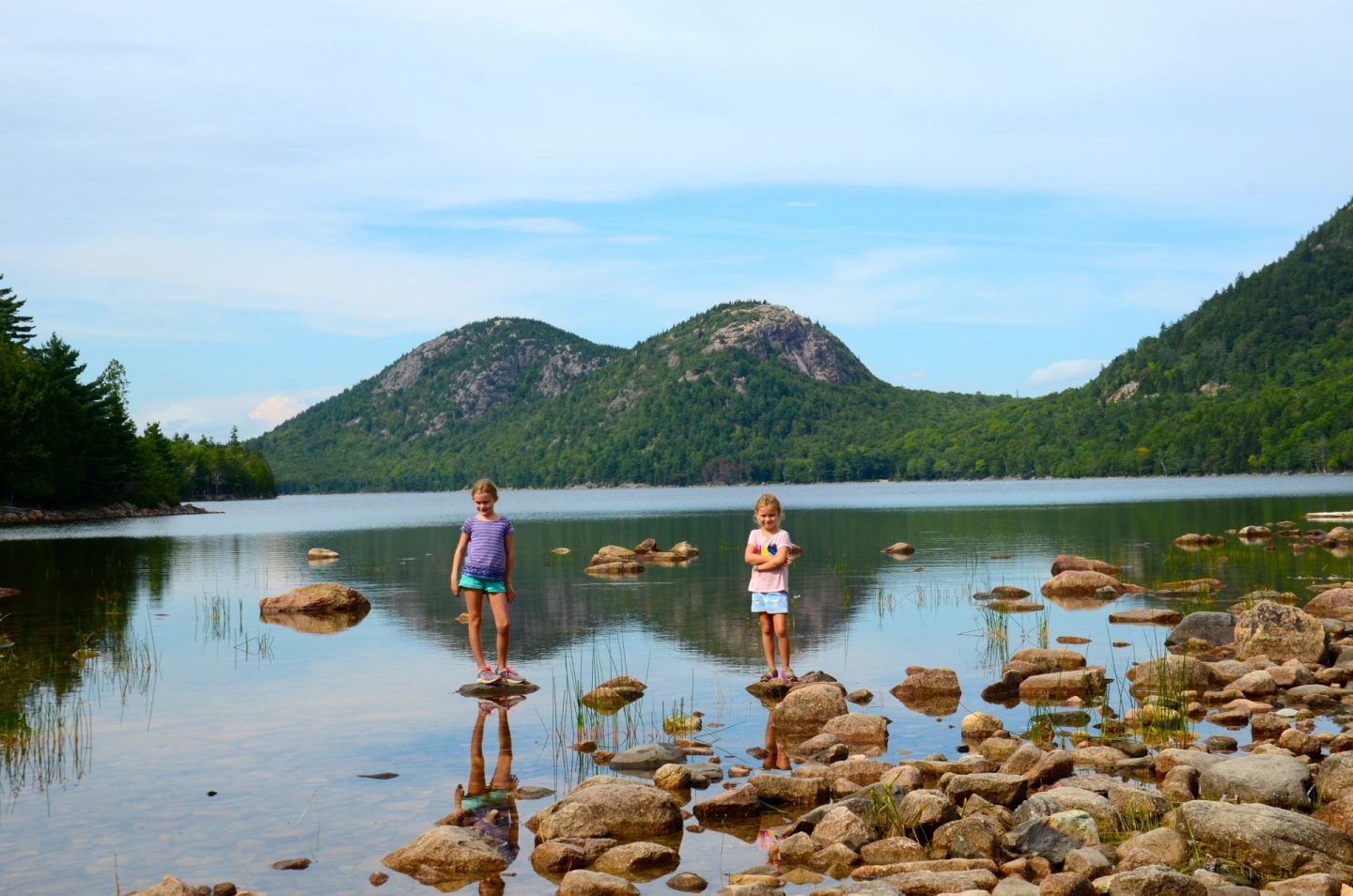 Playing on the rocks at Jordan Pond in Acadia National Park