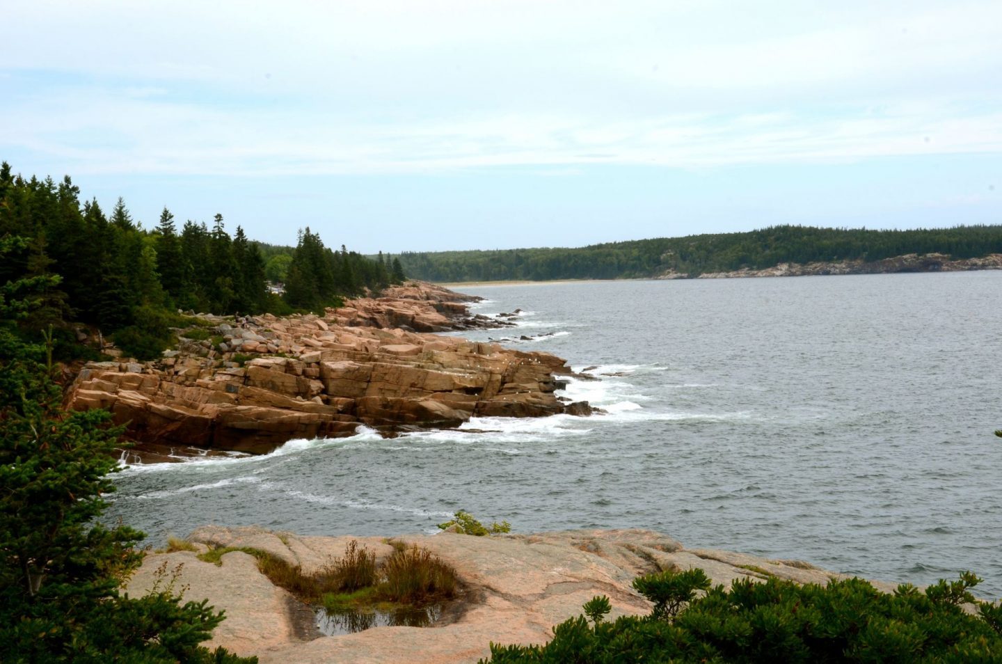 Exploring the rugged coastline on Ocean Path at Acadia National Park