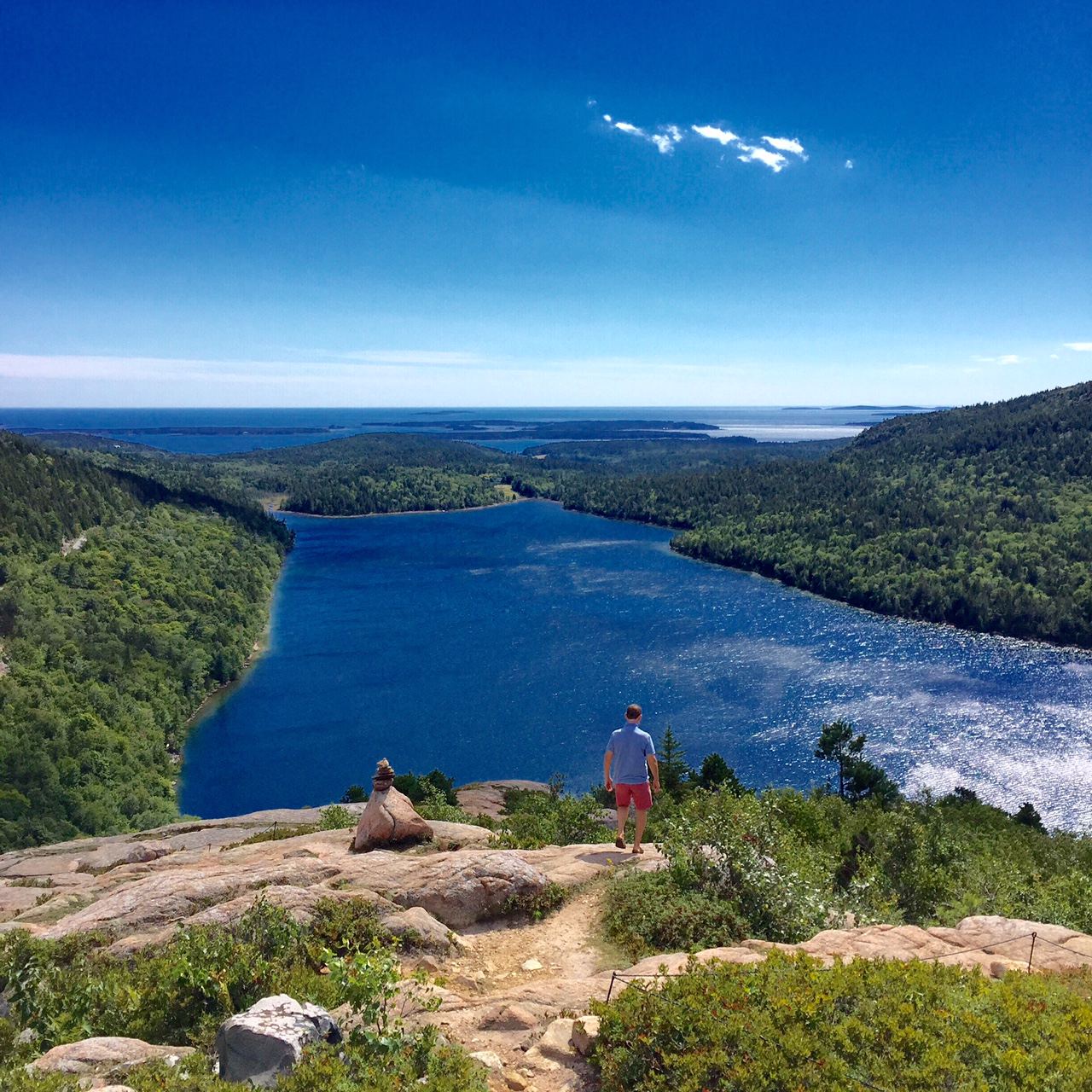 View of pristine Jordan Pond at Acadia National Park