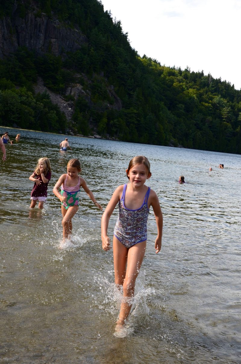 Swimming at Echo lake in Acadia National park