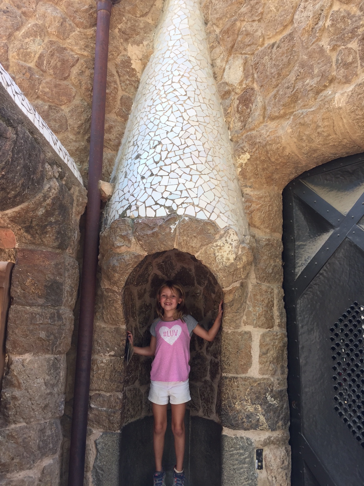 Playing in Park Guell by Gaudi in Barcelona.