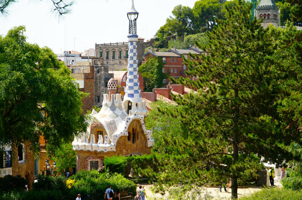 Gingerbread house in Park Guell by Gaudi in Barcelona.