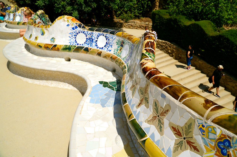 Mosaic bench at Park Guell by Gaudi in Barcelona.