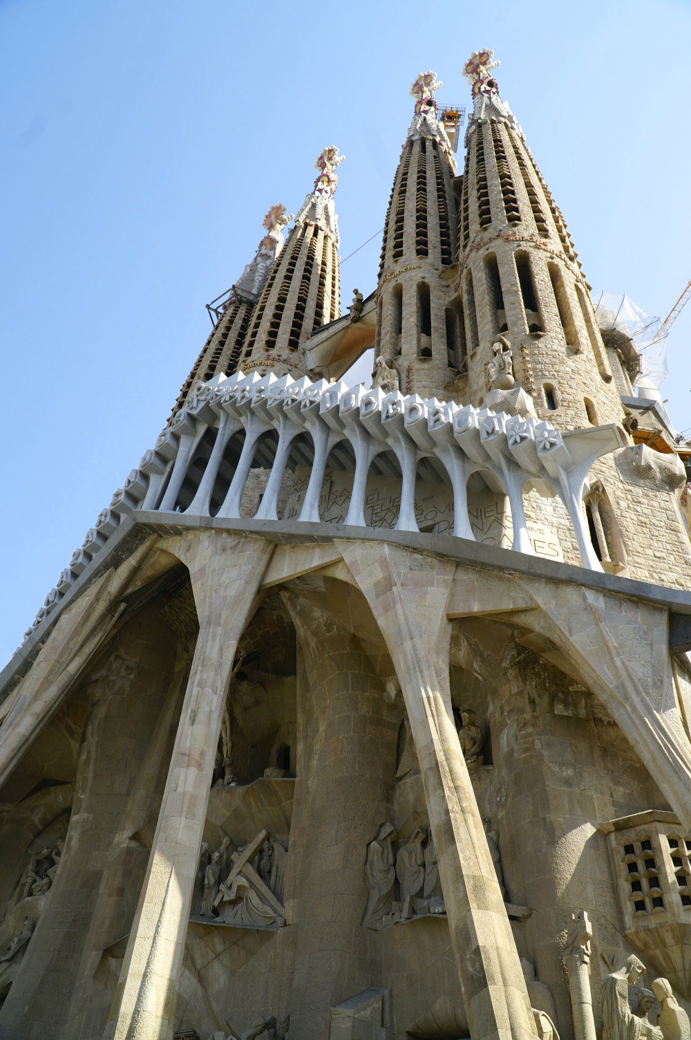 Looking up at the Sagrada Familia by Gaudi.