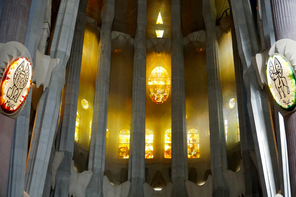 Admiring the beautiful Sagrada Familia by Gaudi in Barcelona.