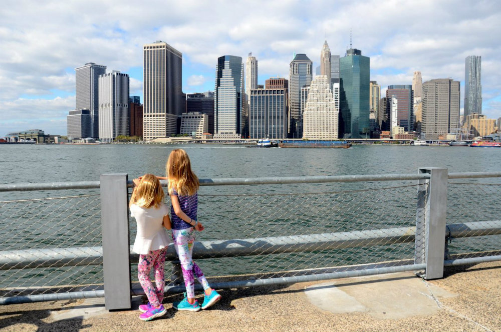 Looking at the Manhattan skyline from Brooklyn Bridge Park.