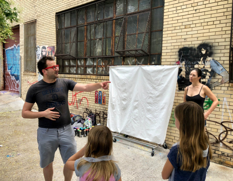 Jeff with Brooklyn Unplugged teaching a street art workshop