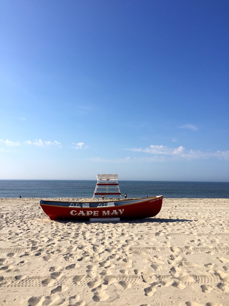 Classic Cape May boat on the beach in New Jersey.