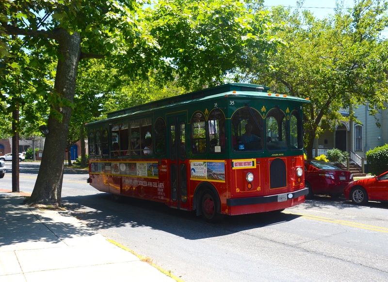 Taking a tour on the trolley in cape May, New Jersey.