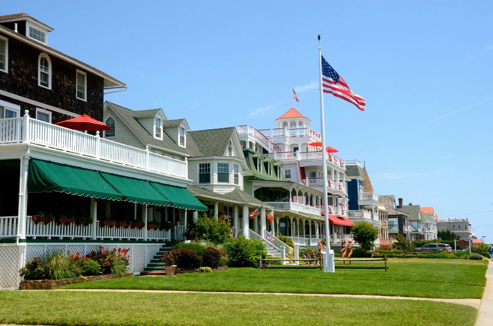 Walking along the ocean front houses in Cape May New Jersey.