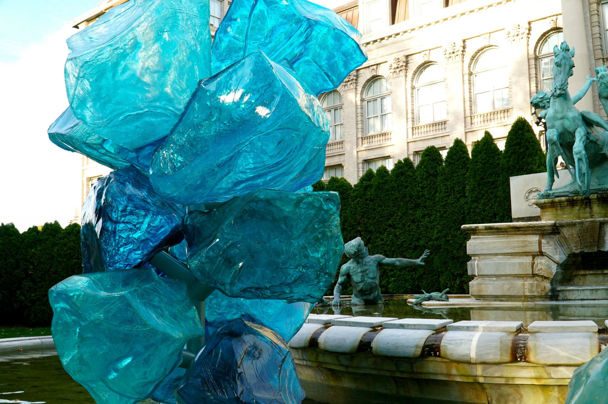 Admiring the beautiful blue crystals at the Chihuly exhibition at the New York Botanical Garden.