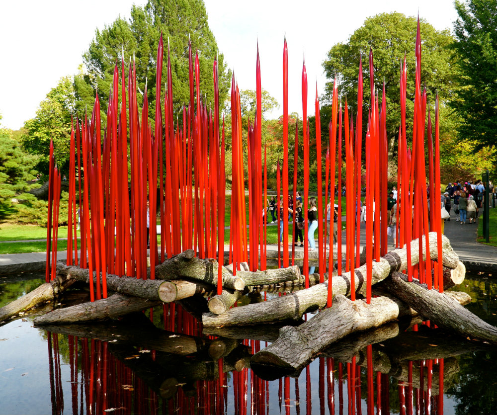 Looking at the Red Reeds installation at the Chihuly exhibition at the New York Botanical Garden.