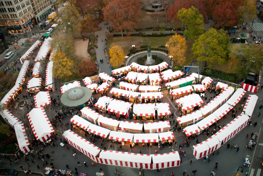 View of the Union Square holiday market during Christmas in New York.