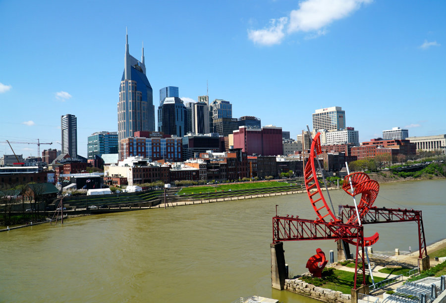 A view from the pedestrian bridge in Nashville, TN