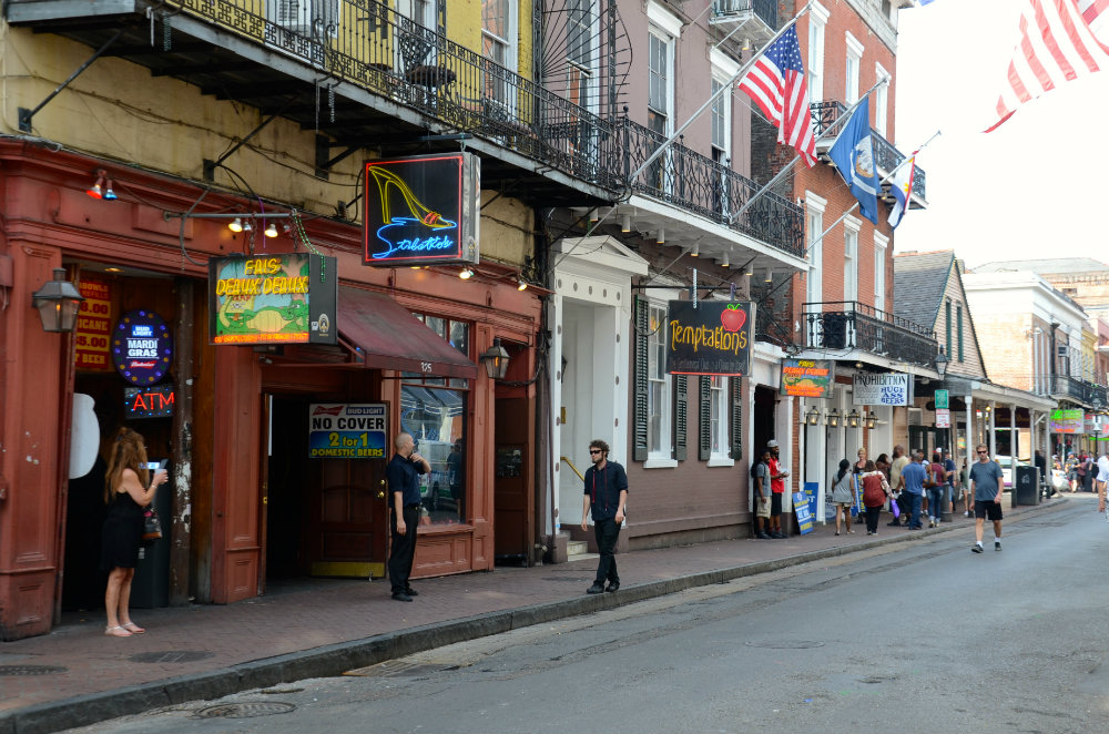 Walking on Bourbon street in the French Quarter in New Orleans.