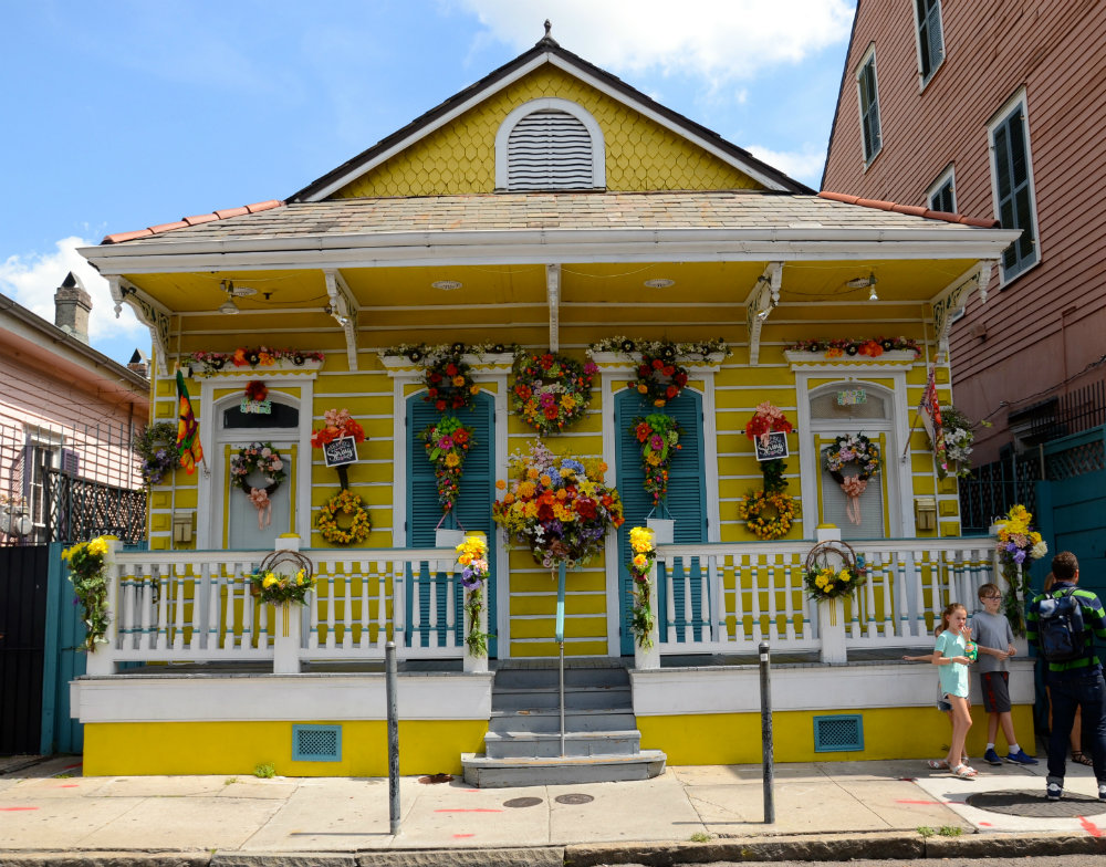 House decorated with easter decor in the French Quarter in New Orleans.