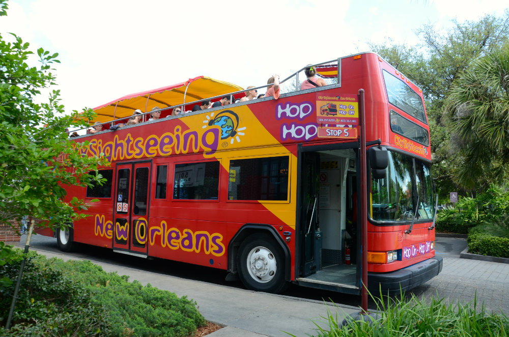 Taking a sightseeing tour on the Hop-on Hop-off bus in New Orleans.