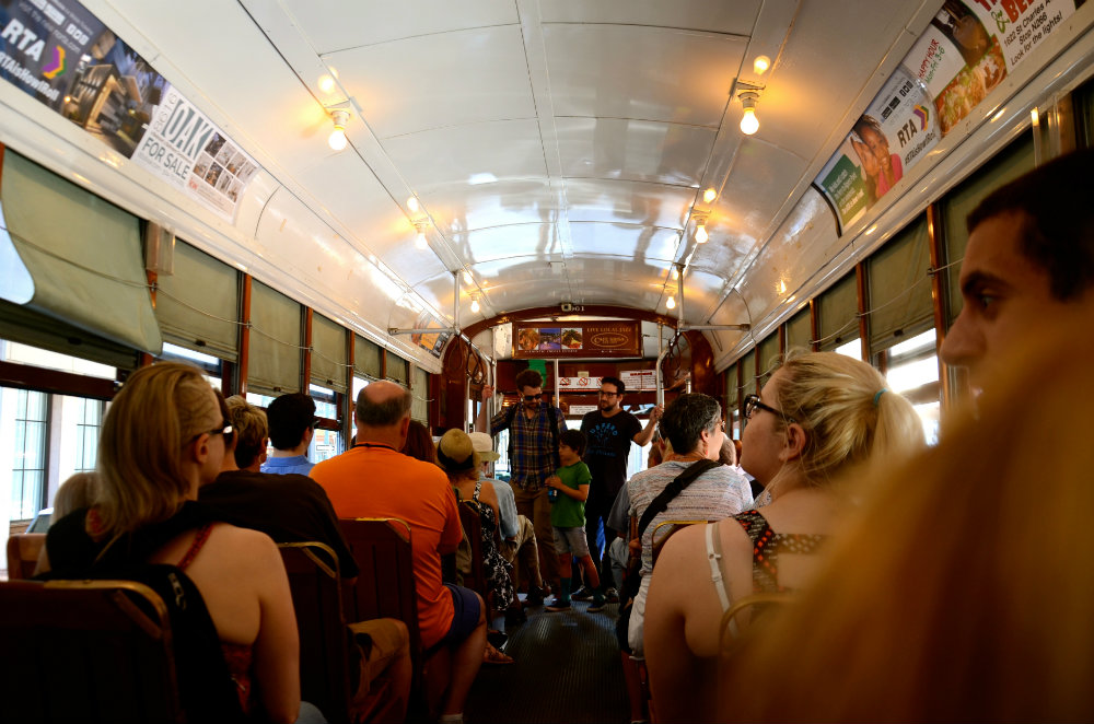 Taking a spin on the streetcar in New Orleans.
