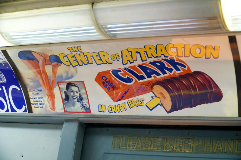 Clark bar advertisement on the holiday nostalgia train in New York City