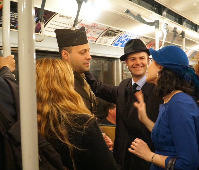 People in period costume on the Holiday Nostalgia Train in New York City