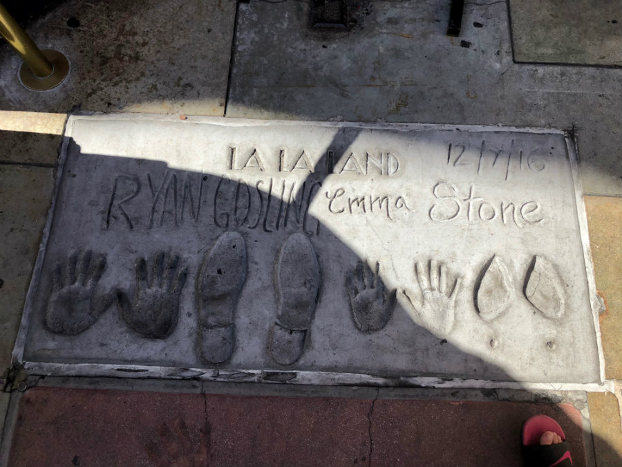 Hollywood Walk of Fame with kids, hand prints at Chinese Theater