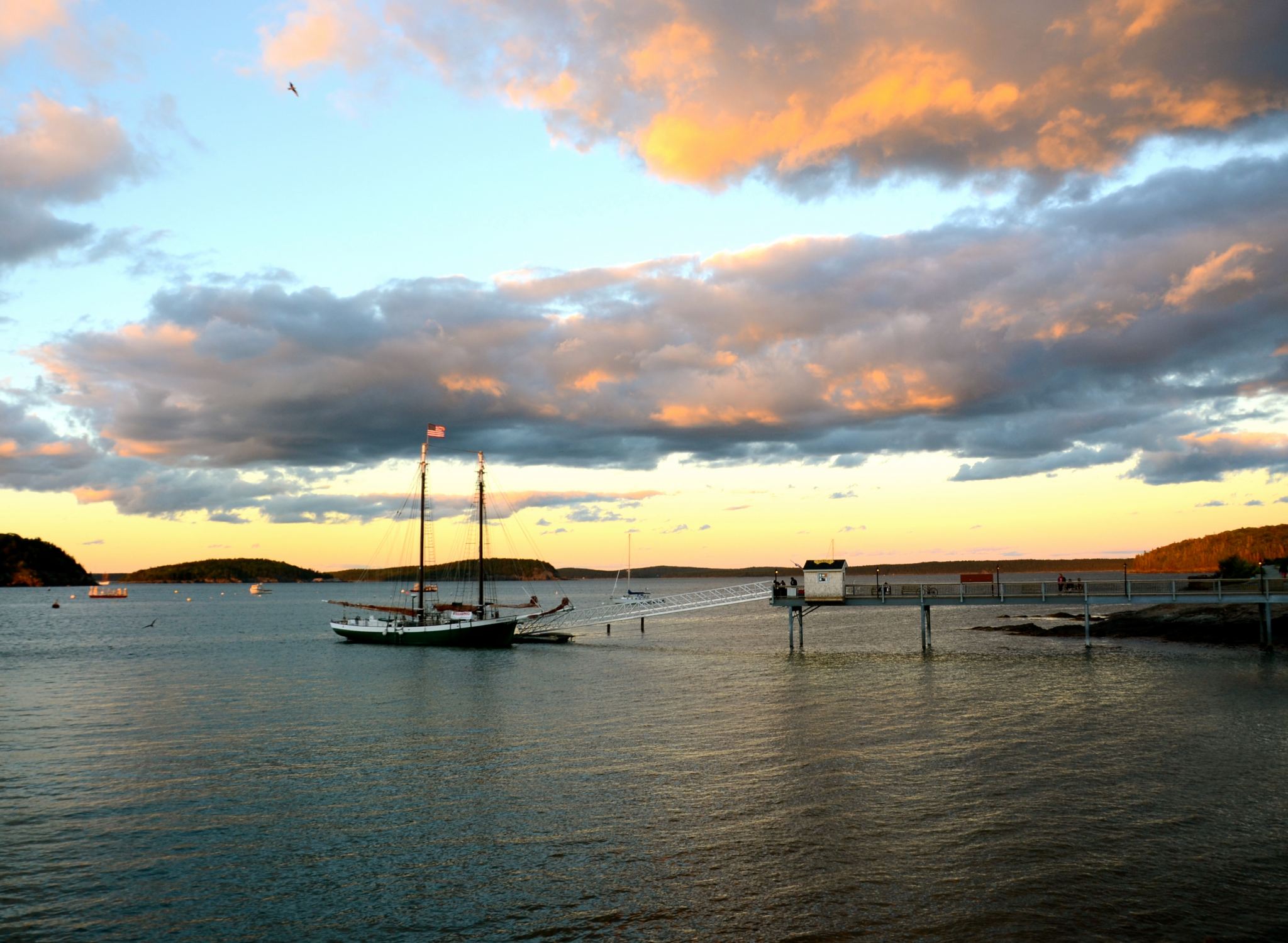Bar Harbor Maine at sunset.