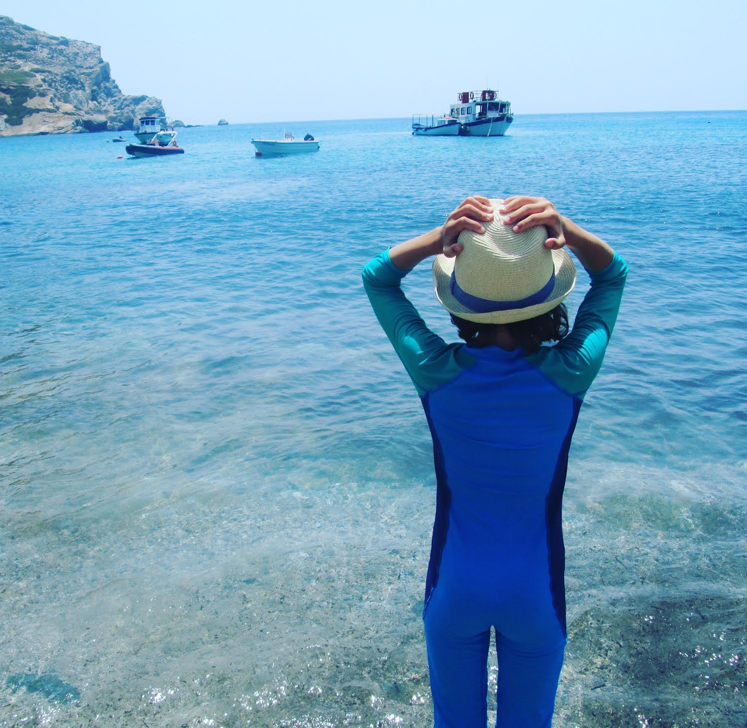 Looking out at the picturesque harbor in the Greek islands.