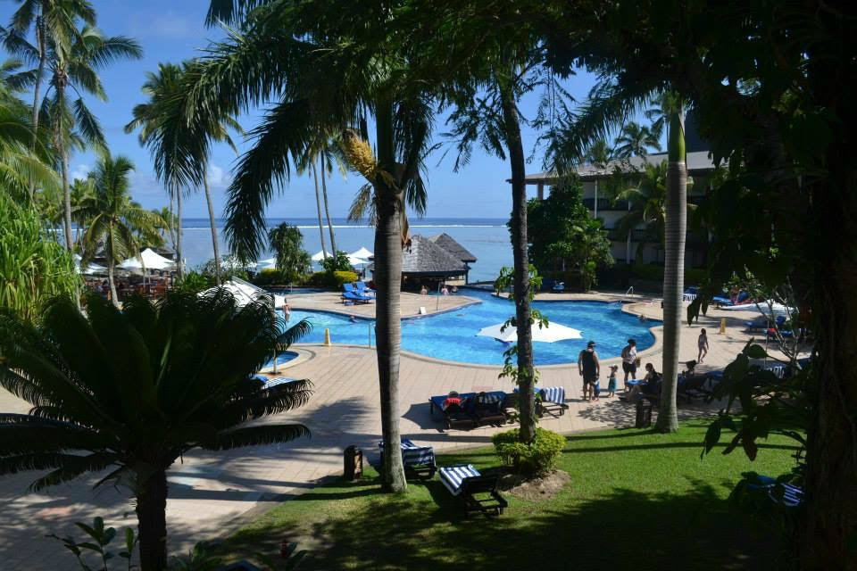Hotel pool on family escape to Fiji