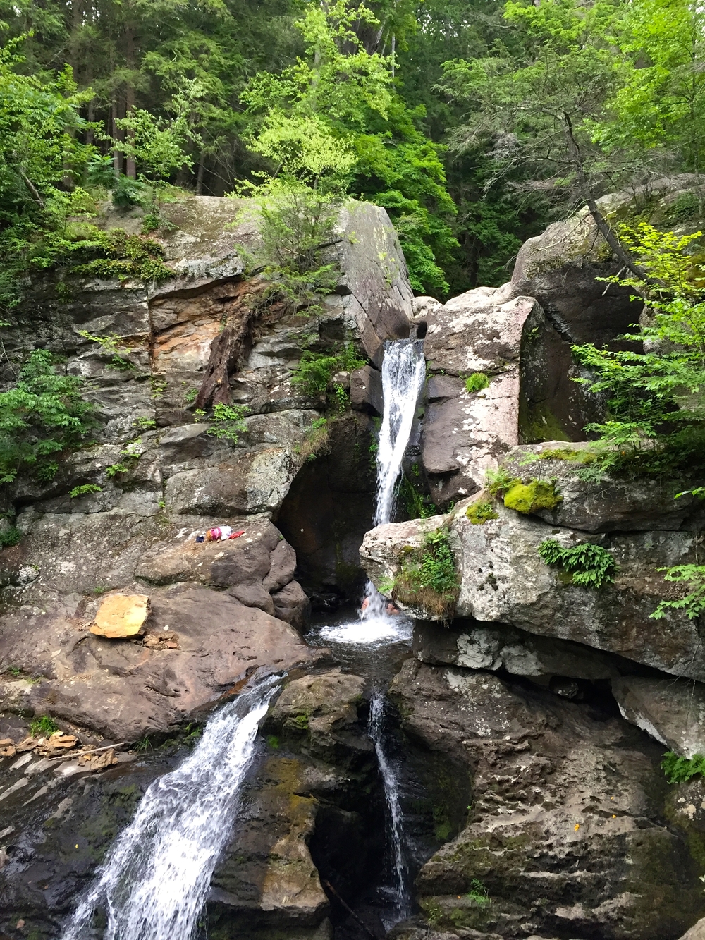 Hiking at Kent Falls State park in Litchfield County, Connecticut.