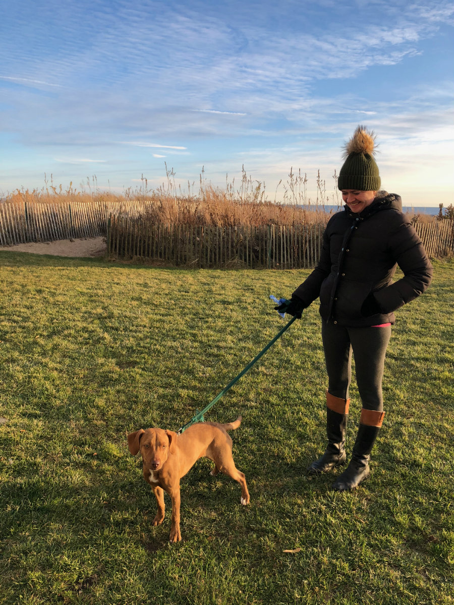 Walking the dog at the Madison Beach hotel in Madison, CT
