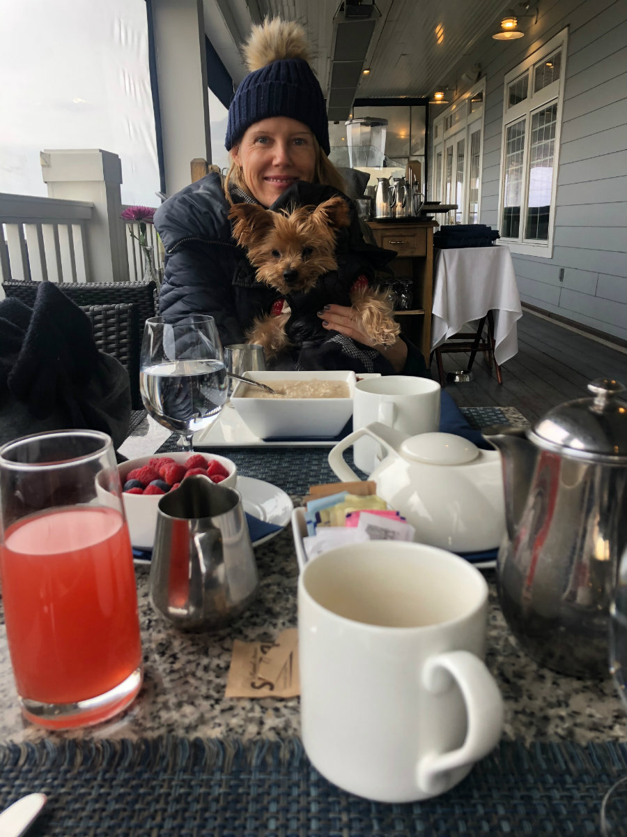 Breakfast with my dog at the Wharf restaurant at the Madison Beach Hotel