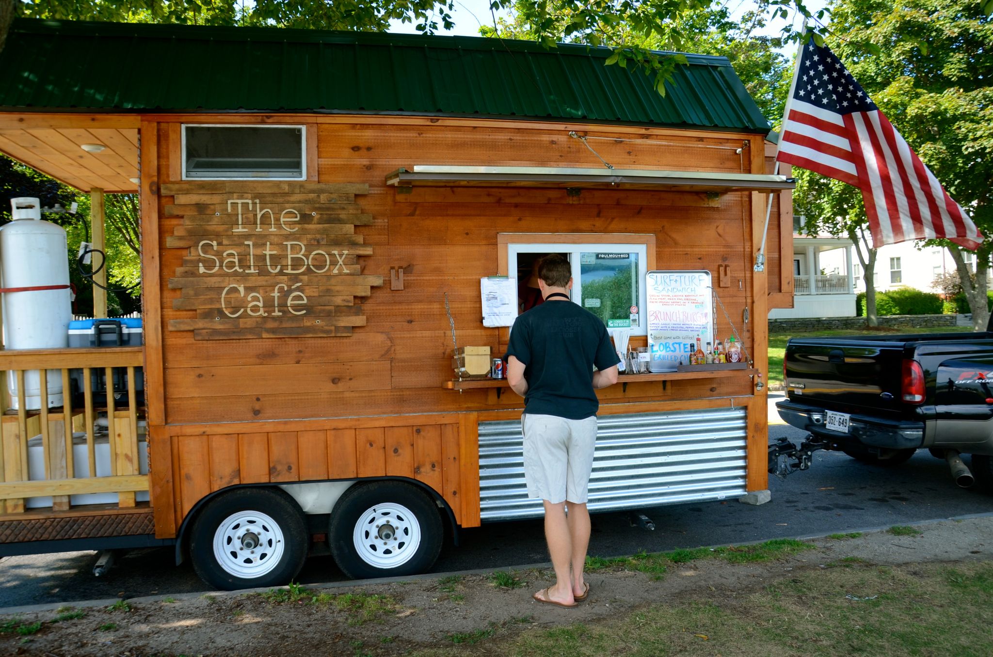 Eating at the food truck at the Eastern Promenade in Portland, Maine
