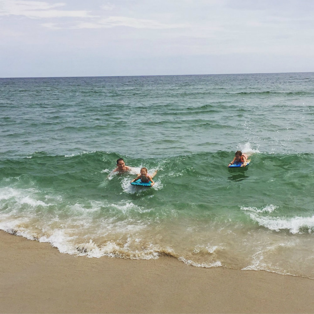 Boogie boarding at the beach in Nantucket.