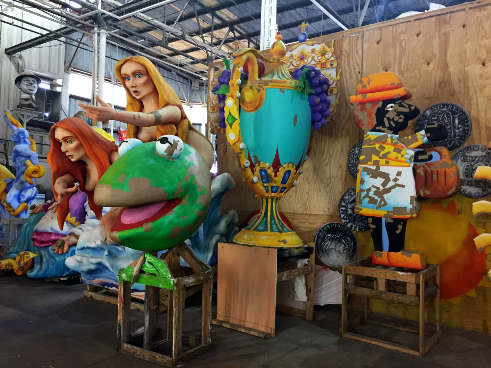 Taking a tour of Mardi Gras World with kids in New Orleans