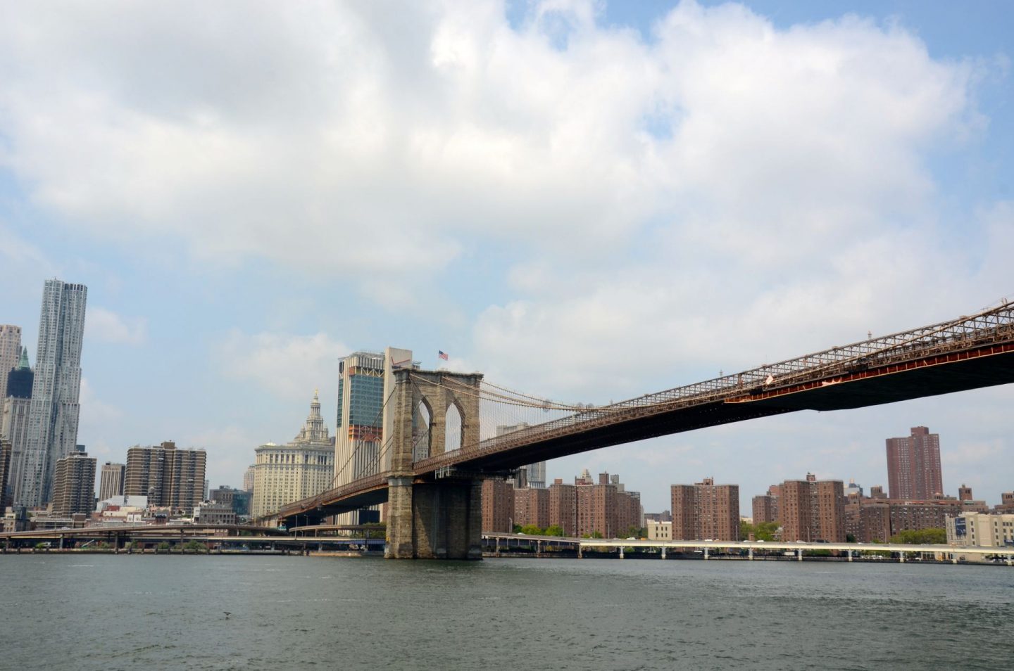 Looking at Brooklyn Bridge from the New York Water Taxi.