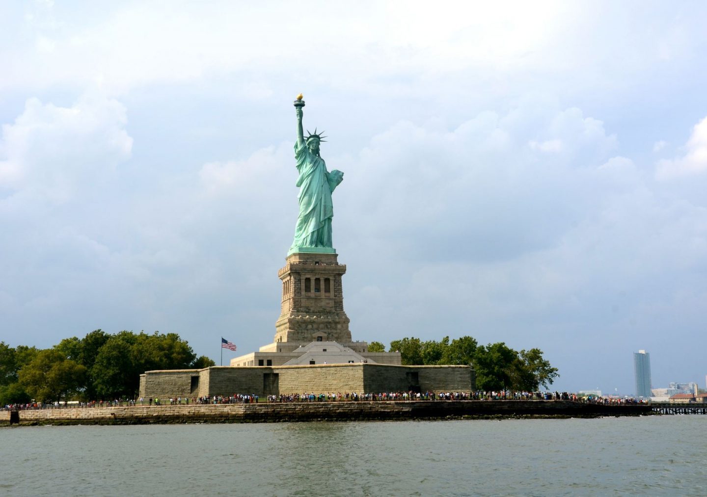 View of the Statue of Liberty from the New York water taxi.