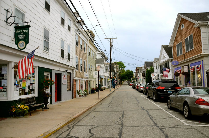 Water street in Stonington, Connecticut is full of good restaurants and shops.