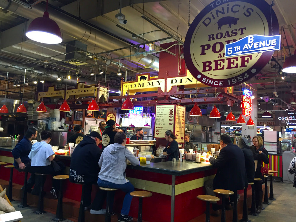 Things to do with kids in Philadelphia, eating lunch at Reading Terminal Market in Philadelphia.