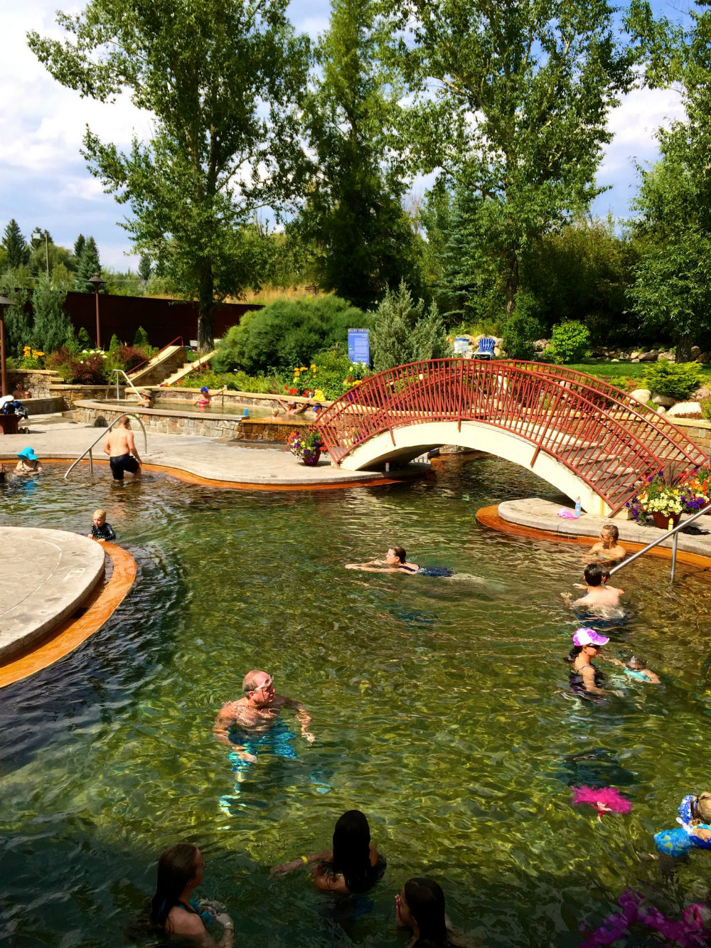 Enjoying the hot springs at Old Town hot springs in Steamboat Springs, CO.