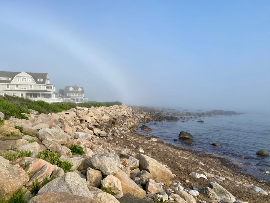 View of the rocky shoreline in Weekapaug