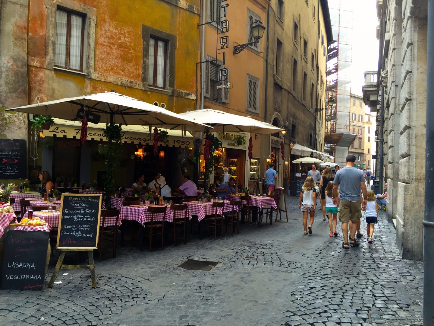Strolling along the cobble stone streets in Rome.