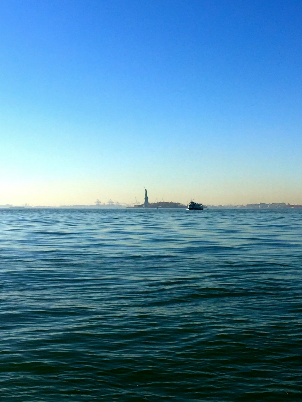 View of the Statue of Liberty in Battery Park, New York City.