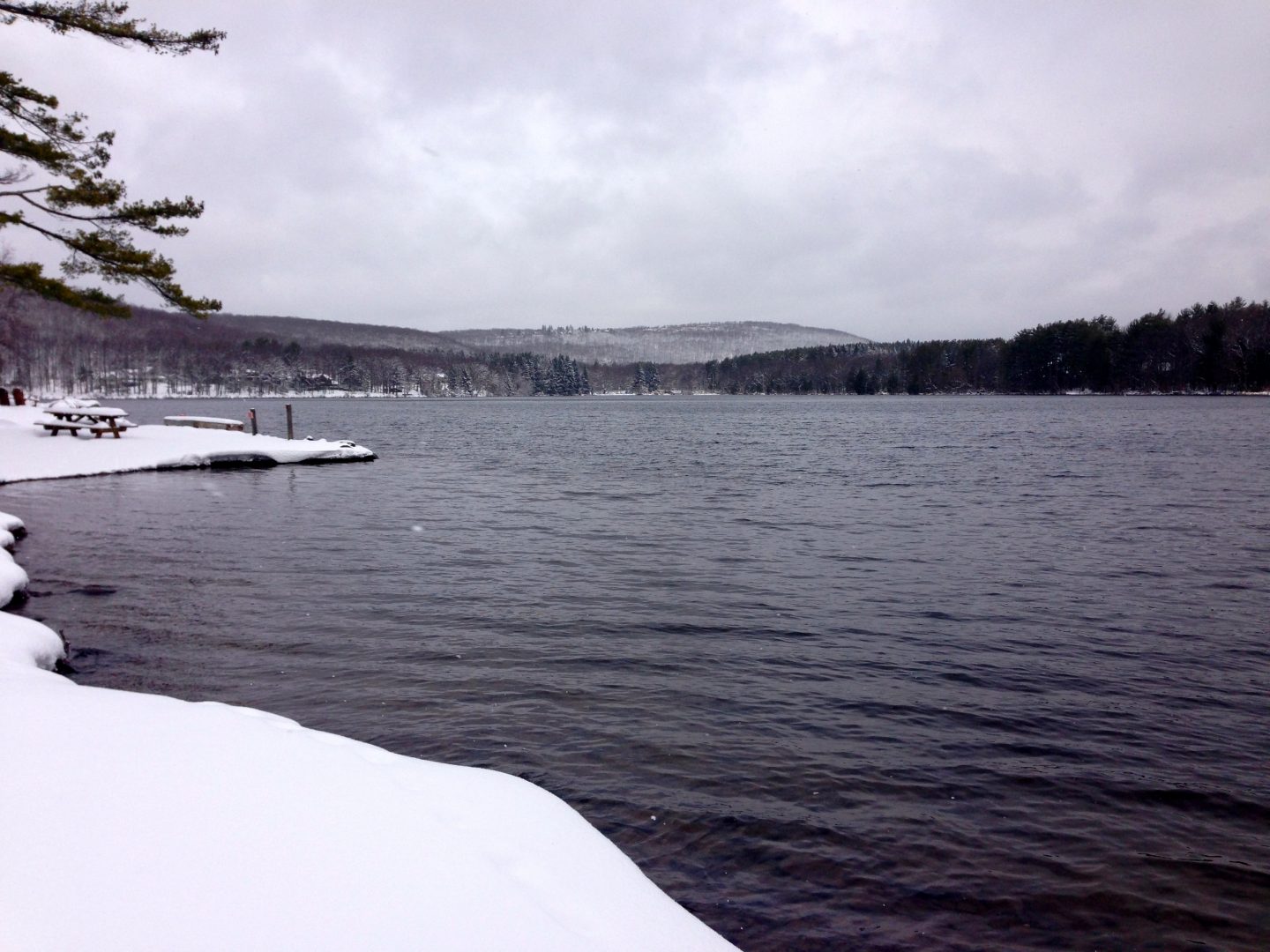 Taking a winter walk around the lake at Skytop Lodge in Penssyvania.