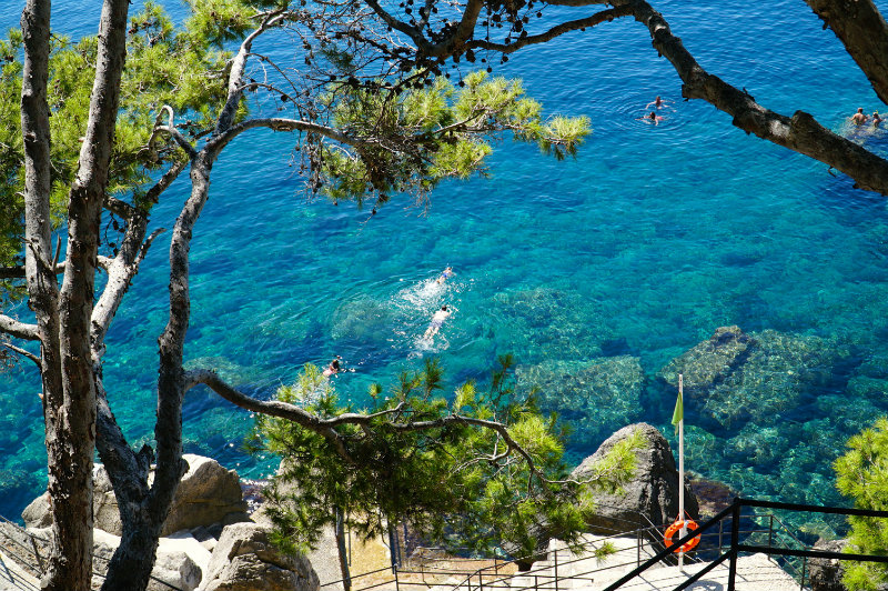 Swimming in the cove on our family vacation in Deia, Mallorca.
